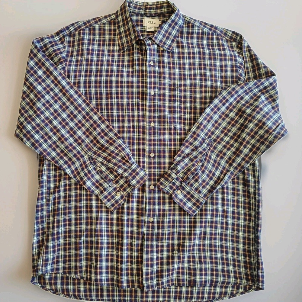 J Crew 100% Cotton Plaid Button Down Shirt Men's Size Large Red‎ Blue Green...